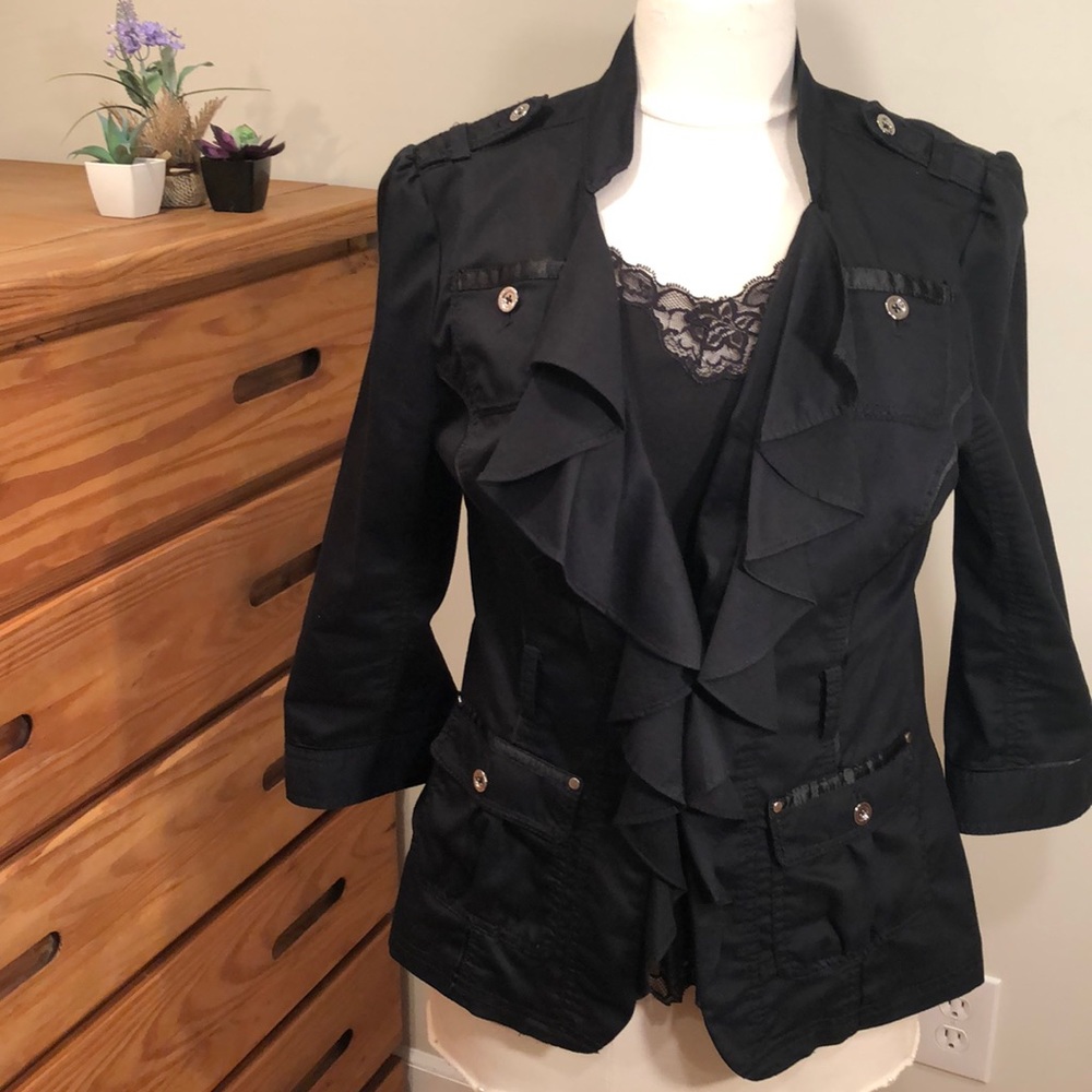 WHBM cute cargo jacket sz 10 black ruffle